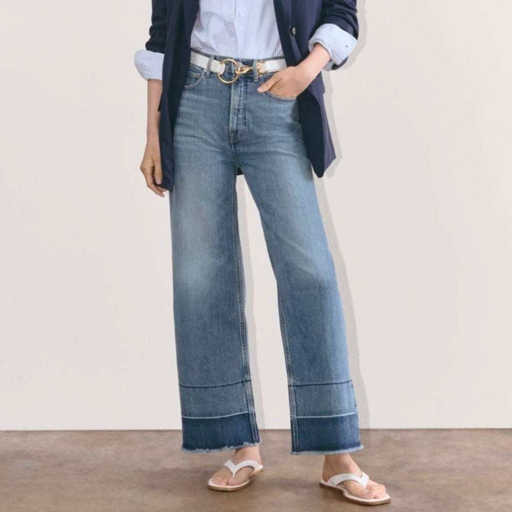 Everlane Women's Way-High Sailor Jeans Raw Hem Sz 23 Crop